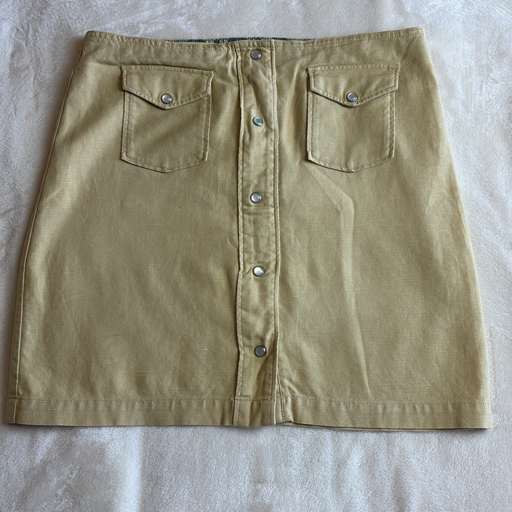 Women's HORNY TOAD Gold Linen/Cotton Pearl Snap Mini Skirt - Sassy - Size 4 - Picture 4 of 9